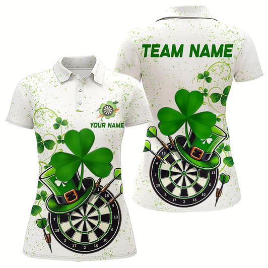 Goofygear Luckiest Green Shamrock White Grunge Dart Shirts For Women Custom St Patrick Day Dart Team Jerseys