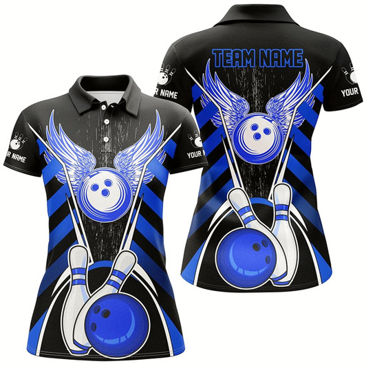 Goofygear Black And Blue Bowling Shirts For Women Custom Bowling Team League Jerseys, Gift For Bowlers