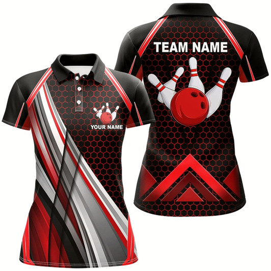 Goofygear Black And Red Bowling Shirts For Women Custom Bowling Team League Jersey, Gift For Bowlers