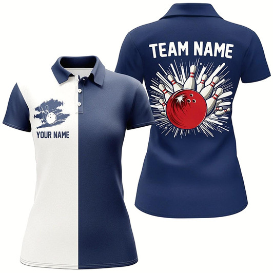 Goofygear Navy Blue And White Retro Bowling Shirts For Women Custom Team Bowling Jerseys Gift For Bowlers