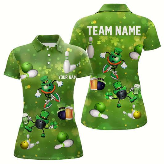 Goofygear Funny Green Shamrock Lucky Bowling Shirts For Women Custom St Patrick Day Team Bowling Jerseys