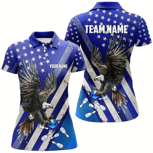 Goofygear Blue American Flag Eagle Bowling Shirts For Women Custom Patriotic Bowling Team Jerseys Bowler Outfits