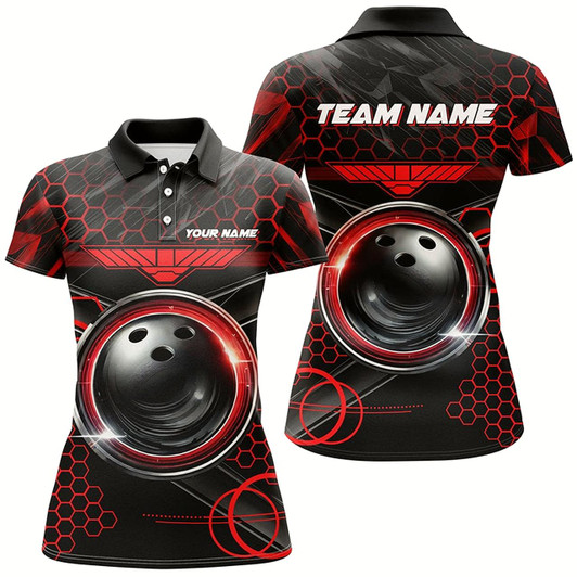 Goofygear Black And Red Hexagon Pattern Bowling Ball Women Bowling Shirts Custom Bowling Team League Jerseys
