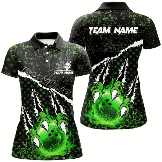 Goofygear Green Flame Bowling Ball Black Camo Bowling Shirts For Women Custom Team Bowling League Jerseys