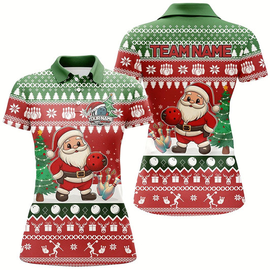 Goofygear Funny Ugly Christmas Santa Bowling Shirts For Women Custom Team Name Bowling Jerseys Xmas Outfit