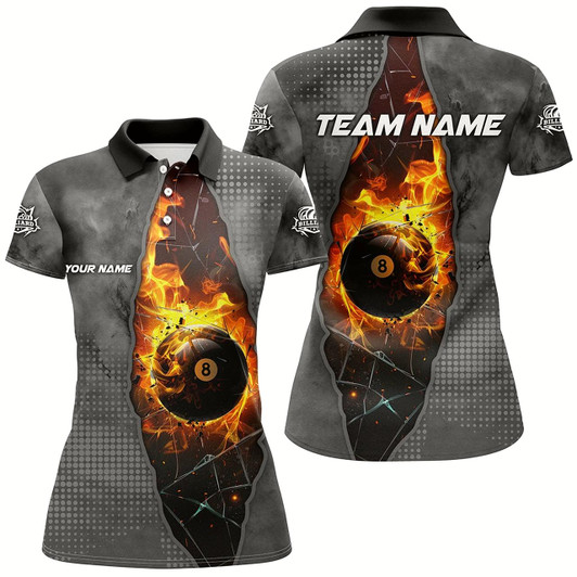 Goofygear Custom Grey 8 Ball Pool Fire Break Glass 3D Printed Women Billiard Shirts, Billiard Apparel Attire