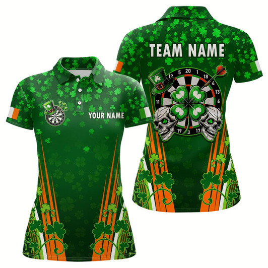 Goofygear Luckiest Shamrock Skull Dart Shirts For Women Custom Patrick Day Dart Jerseys