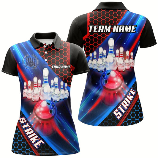 Goofygear Blue And Red Light Strike Bowling Ball Pins Bowling Shirts For Women Custom Team Bowling Jerseys