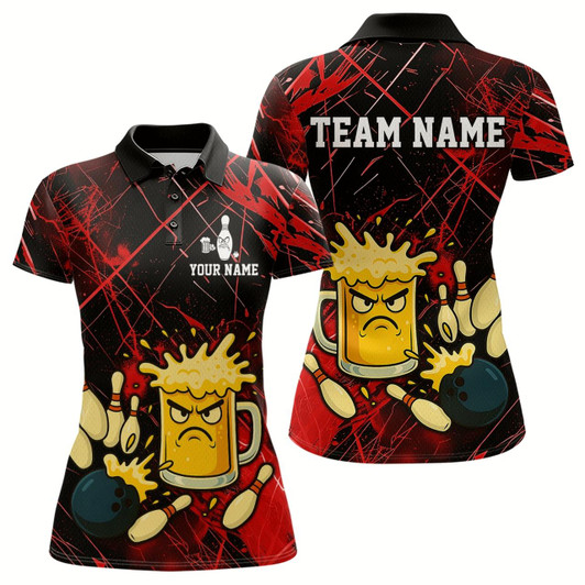 Goofygear Custom Red Funny Beer Bowling Shirt Team Bowling League Jersey For Women Bowling Outfit