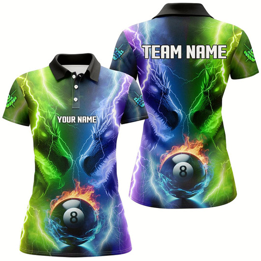 Goofygear Custom Blue Purple Fire 3D Dragon 8 Ball Pool Billiard Shirts For Women, Team League Billiard Jerseys Style 1