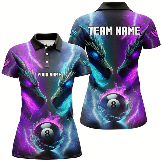 Goofygear Custom Blue Purple Fire 3D Dragon 8 Ball Pool Billiard Shirts For Women, Team League Billiard Jerseys Style 2