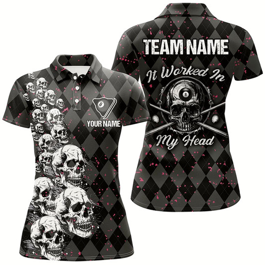 Goofygear Billiard Skull It Worked In My Head Custom Argyle Pattern Women Billiard Shirts, Pool Team Jerseys