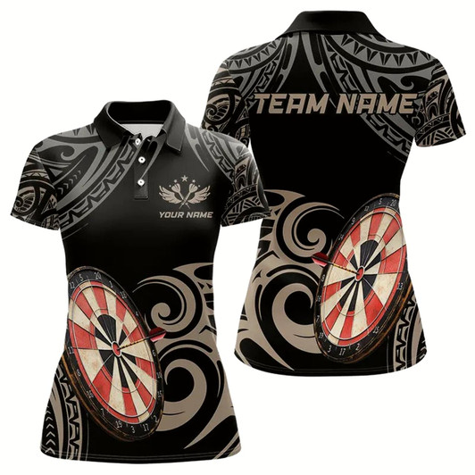 Goofygear Personalized Black Tribal Pattern Darts Shirts For Women Custom Retro Team Darts Jerseys