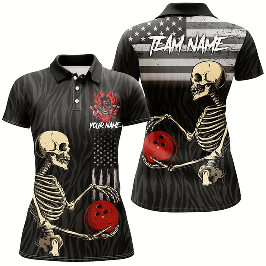 Goofygear Black American Flag Skull Bowling Camo Custom Bowling Shirts For Women Bowling Team League Jerseys
