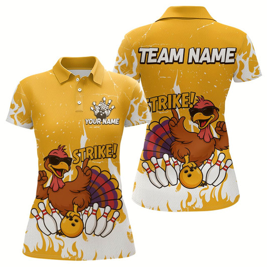 Goofygear Custom Yellow Funny Turkey Bowling Jersey For Women Thanksgiving Bowling Team Shirts