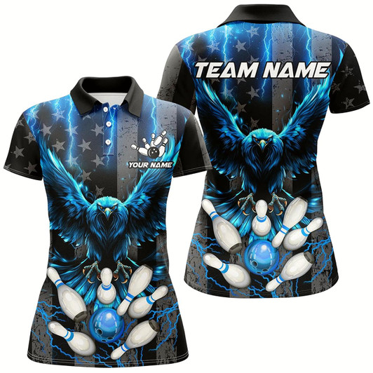 Goofygear Black American Flag Women Bowling Shirts Custom Blue Lightning Thunder Eagle Bowling Team Jerseys