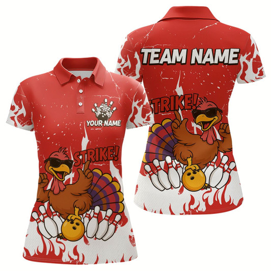 Goofygear Custom Red Funny Turkey Bowling Jersey For Women Thanksgiving Bowling Team Shirts