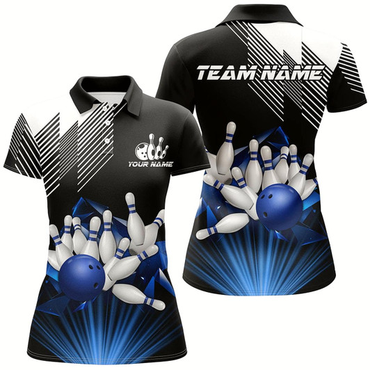 Goofygear Black And White Womens Bowling Shirts Custom Bowling Team League Jerseys, Gifts For Bowlers Blue