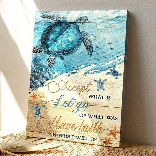 Turtle Accept What Is Let Go Of The Past And Have Faith Canvas Wall Art With Bible Verse And Scripture For Spiritual