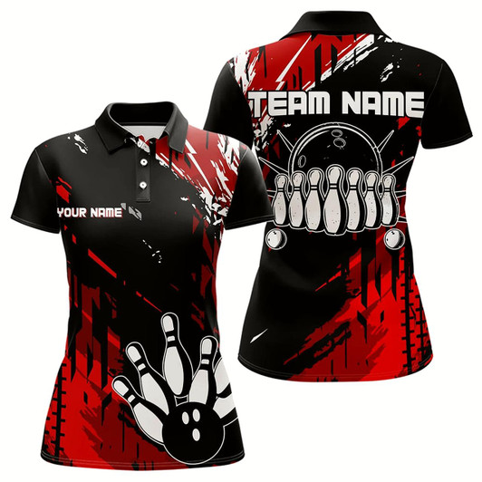 Goofygear Black And Red Womens Bowling Shirts Custom Retro Bowling Ball And Pins Bowling Team League Jerseys