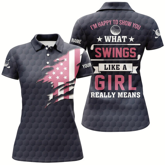 Goofygear Im Happy To Show You What Swings Navy Pink American Flag Patriotic Womens Golf Tops