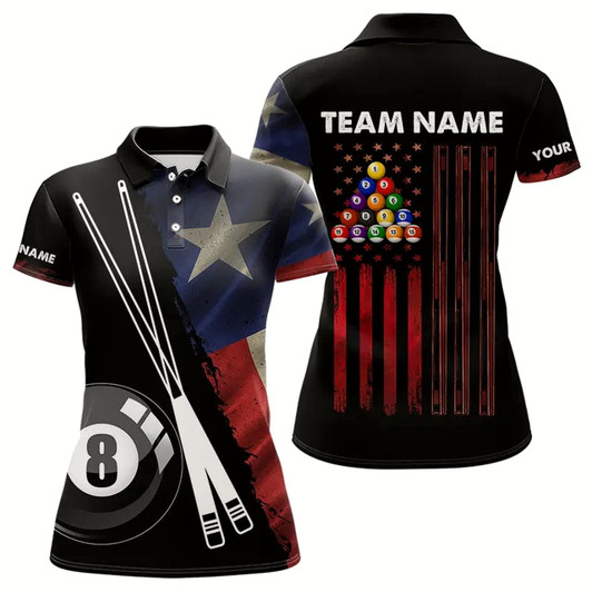 Goofygear Retro Grunge Texas Flag 8 Ball Pool Billiard Shirt For Women Custom Patriotic Billiard Team Jersey