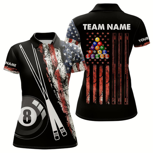 Goofygear Retro Grunge American Flag 8 Ball Pool Billiard Shirt For Women Custom Patriotic Billiard Team Jersey Style 2
