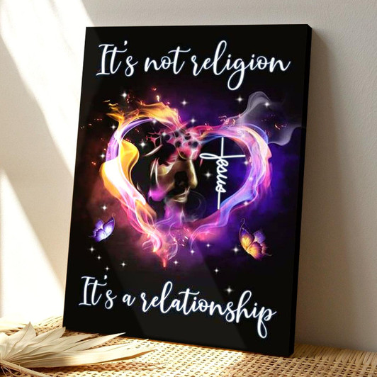 Jesus It’s Not Religion It’s A Relationship Canvas Wall Art Featuring Bible Verse And Christian Faith Decor