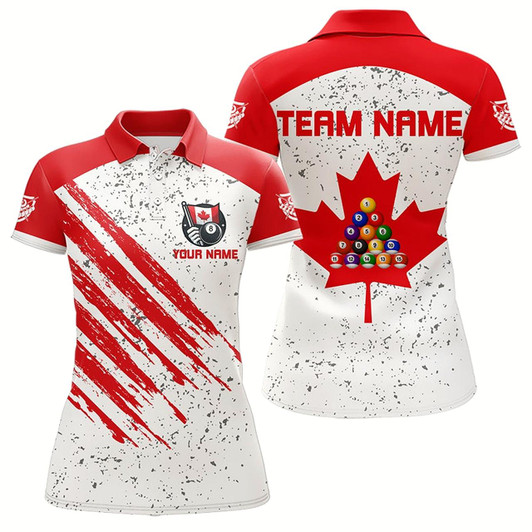 Goofygear White Grunge Canada Flag Custom Billiard Shirts For Women, Patriotic Team Player Pool Jerseys