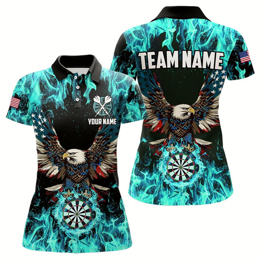 Goofygear Turquoise Flame American Flag Eagle Custom 3D Dart Shirt For Women Patriotic Darts League Team Jersey