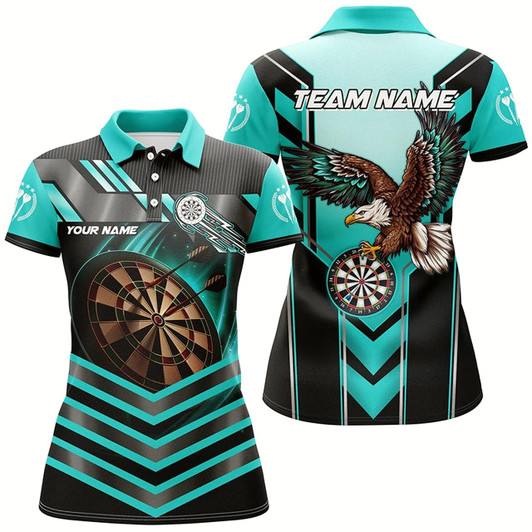 Goofygear Personalized Turquoise Dartboard Light Custom Eagle Darts Shirts For Women, Darts Apparel Jerseys