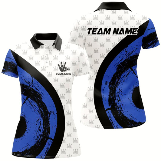 Goofygear White Bowling Camo Womens Bowling Shirts Personalized Bowling Team Jerseys, Bowling Uniform Blue