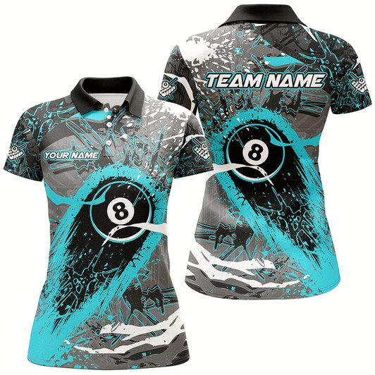 Goofygear Turquoise Grunge Stains 8 Ball Pool Custom Billiard Shirts For Women, Unique Billiard Jerseys Apparel