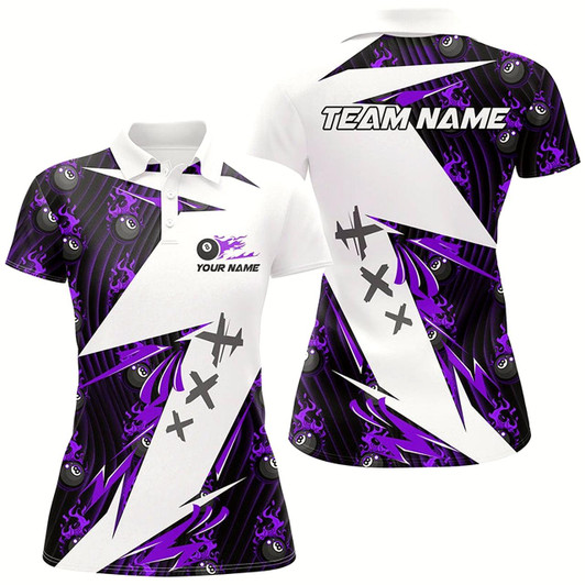 Goofygear Purple Billiard 8 Ball Flame Pattern Custom Pool Shirts For Women, Billiard Tournament Team Jerseys