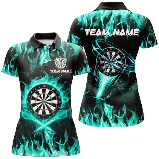 Goofygear Turquoise 3D Printed Fire Flame Darts Shirts For Women Custom Lightning Darts League Team Jerseys