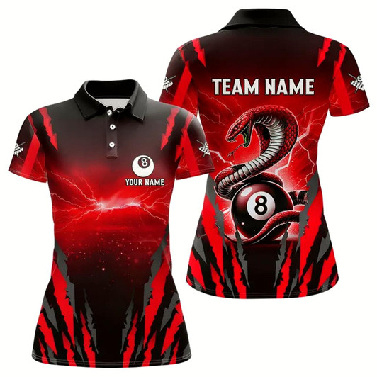 Goofygear Personalized Thunder Lightning Cobra Snake Women Billiard Shirts, 8 Ball Billiard Team Jerseys Red