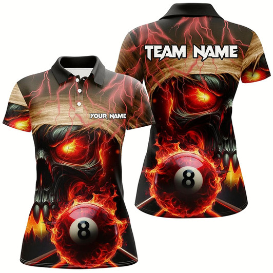 Goofygear Skull Burning 8 Ball Pool Fire Custom 3D Printed Billiard Shirts For Women, Flame Billiard Jerseys