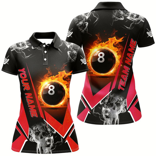Goofygear Red Billiard Jersey Flame 8 Ball Pool Custom Billiard Shirts For Women Team League Billiard Uniform