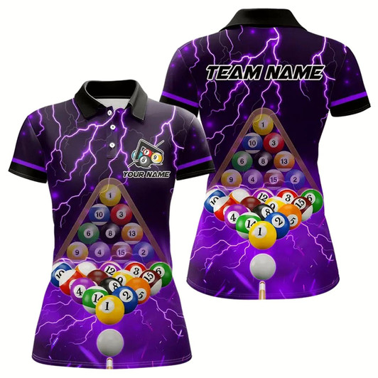 Goofygear Thunder Lightning Storm Custom 3D Billiard Shirts For Women, Billiard Balls Team Jerseys Purple