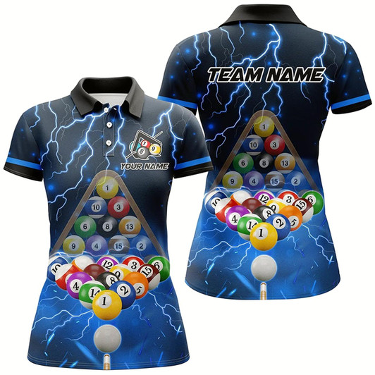 Goofygear Thunder Lightning Storm Custom 3D Billiard Shirts For Women, Billiard Balls Team Jerseys Blue