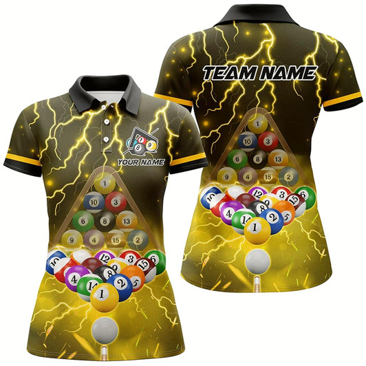 Goofygear Thunder Lightning Storm Custom 3D Billiard Shirts For Women, Billiard Balls Team Jerseys Yellow