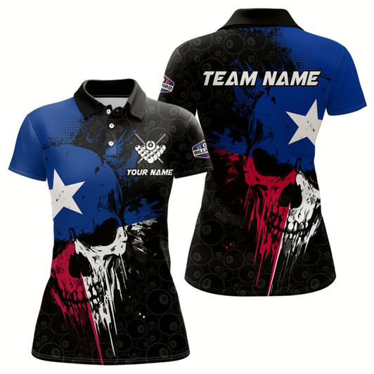 Goofygear Texas Flag Grunge Skull 8 Ball Pattern Billiard Shirts For Women Custom Patriotic Billiard Jerseys