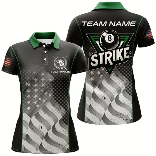 Goofygear Retro American Flag Strike 8 Ball Billiard Shirts For Women Custom Patriotic Billiard Jerseys Green