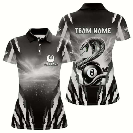 Goofygear Personalized Thunder Lightning Cobra Snake Women Billiard Shirts, 8 Ball Billiard Team Jerseys White