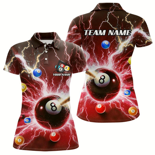 Goofygear Thunder Lightning Strike 8 Ball Women Billiard Shirts Custom Red Billiard League Pool Team Jersey
