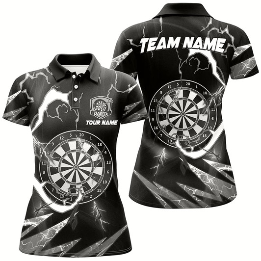 Goofygear Personalized Thunder Lighting Black Dart Shirts For Women Custom Dart League Outfit Dart Jerseys
