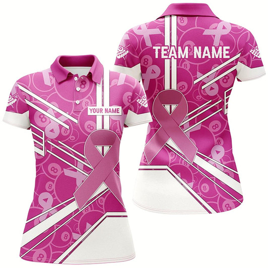 Goofygear Pink Ribbon Breast Cancer Custom 8 Ball Pattern Billiard Shirts For Women, Pink Billiard Team Jerseys