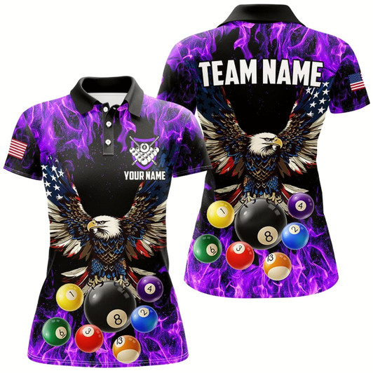 Goofygear Purple Flame 3D Billiard Balls Custom American Flag Eagle Pool Jerseys For Women Billiard Team Shirts