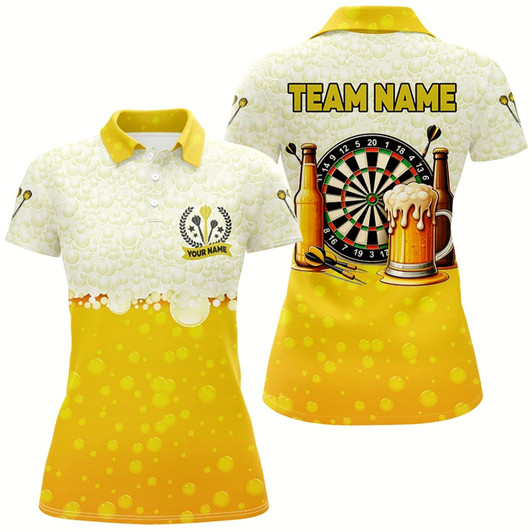 Goofygear Personalized Yellow Funny Darts And Beer Women Dart Shirts, Drinking Darts Team Jerseys, Dart Gifts