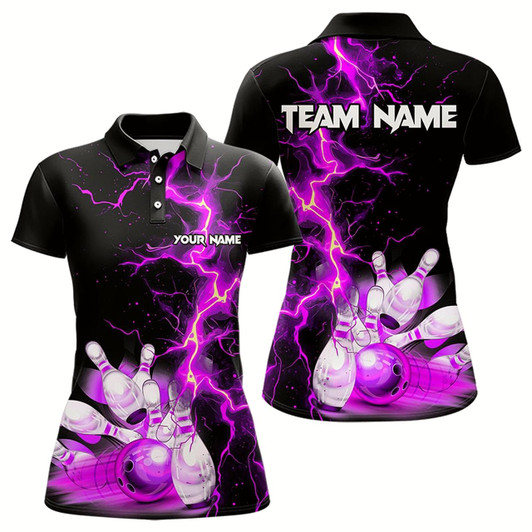 Goofygear Women Bowling Shirts Custom Purple Lightning Thunder Bowling Team Jersey, Gift For Team Bowlers